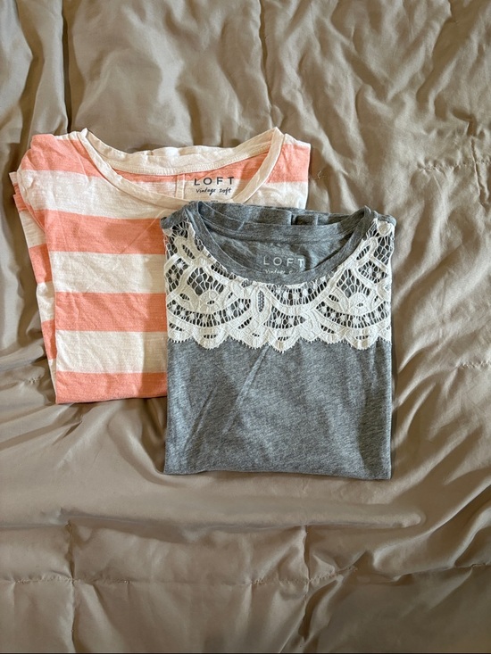 LOFT Tops - LOFT Short-Sleeve Tee Duo in Gray and Pink-White Stripes